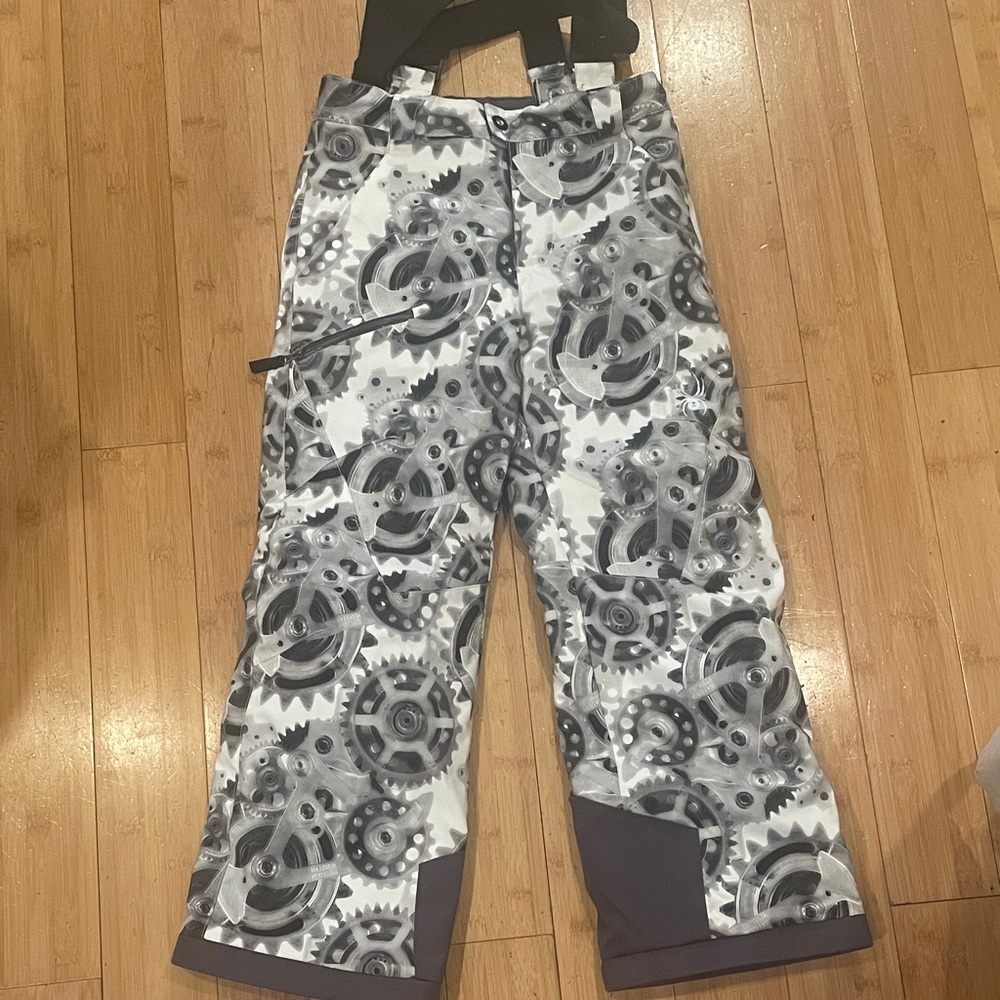 Spyder Black and Gray Gear Print Snow Pants ski kids size 10